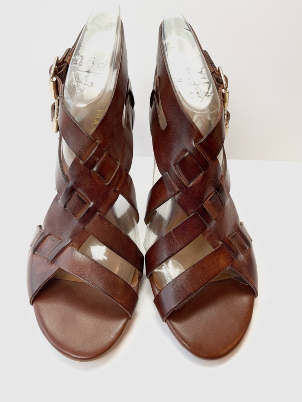 BROWN LEATHER STRAPPY BLOCK HEEL SANDAL - Picture 2 of 8